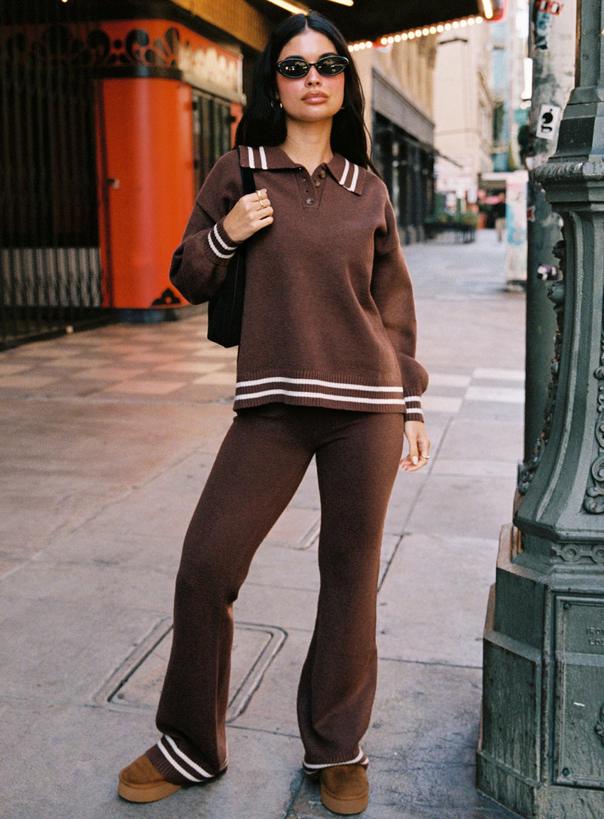 Square One Collared Jumper Brown / Cream
